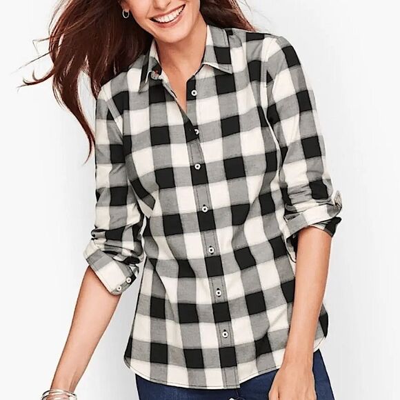 Talbots Petite Buffalo Plaid Flannel Button down Top! - Picture 1 of 13